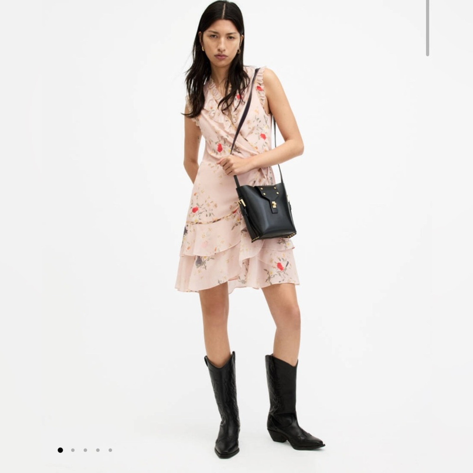 Nwt All Saints Pink Floral Print Rufflewrap Mini Dress